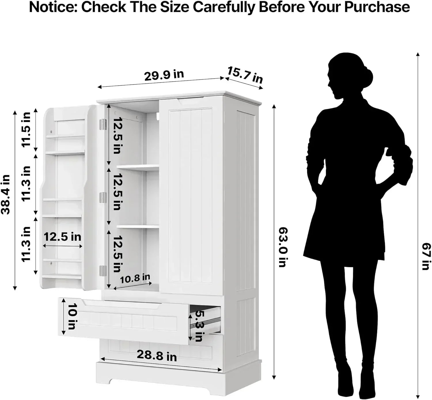 Gizoon Kitchen Pantry Cabinet with Drawers Freestanding Bathroom Storage Cabinet with Doors wourant