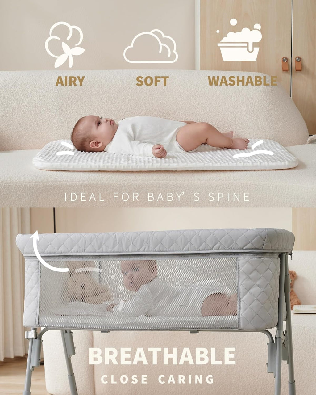 Bassinet Bedside Sleeper Baby Crib for Newborn Baby Bassinets Bedside Sleeper 4 Auto-Lock wourant