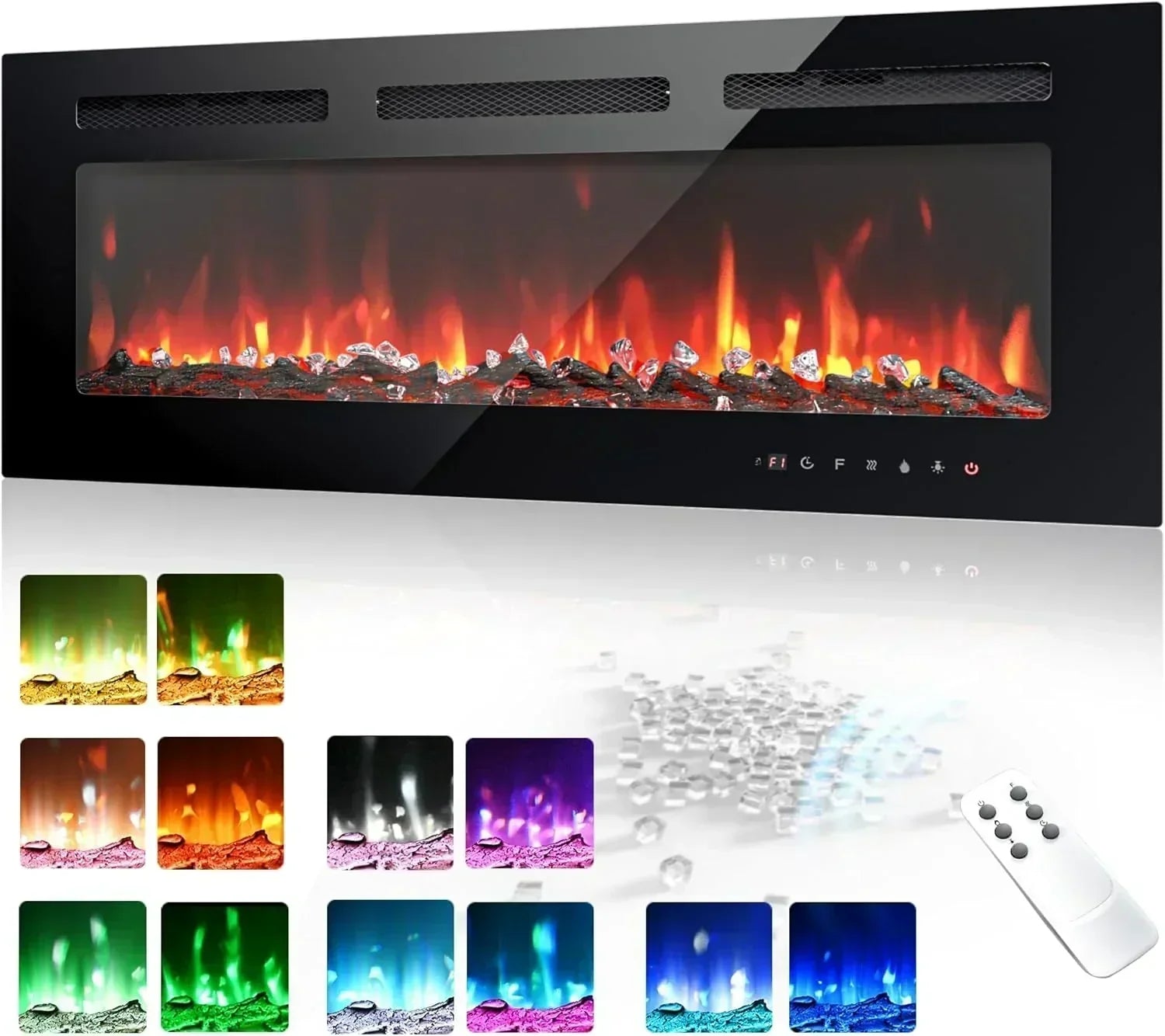 EUHOMY 50 Inch Electric Fireplace Wall Recessed Adjustable Flame Color Fireplace Heater wourant