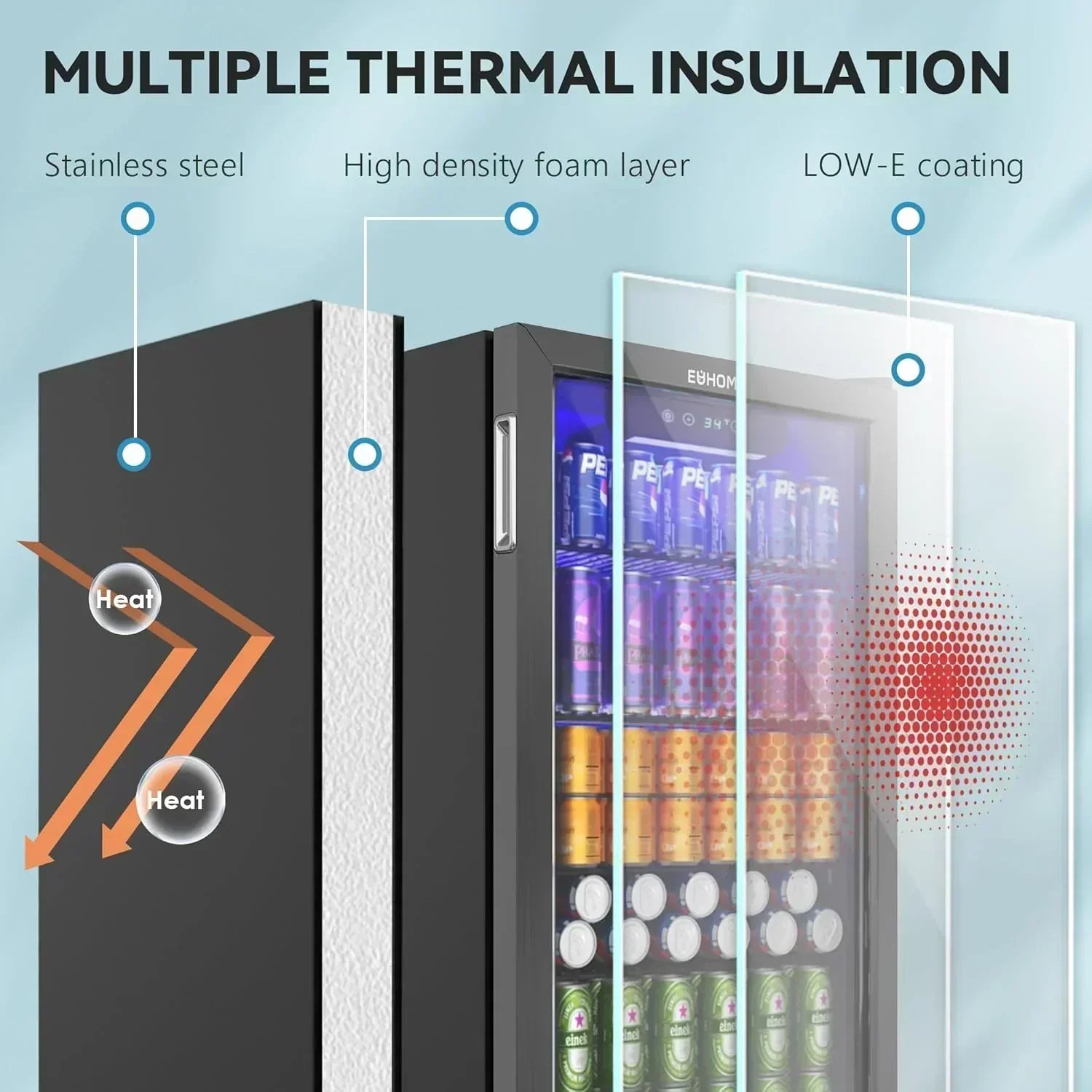 EUHOMY Beverage Refrigerator Cooler 130 Can Mini Fridge with Glass Door Beverage Cooler wourant