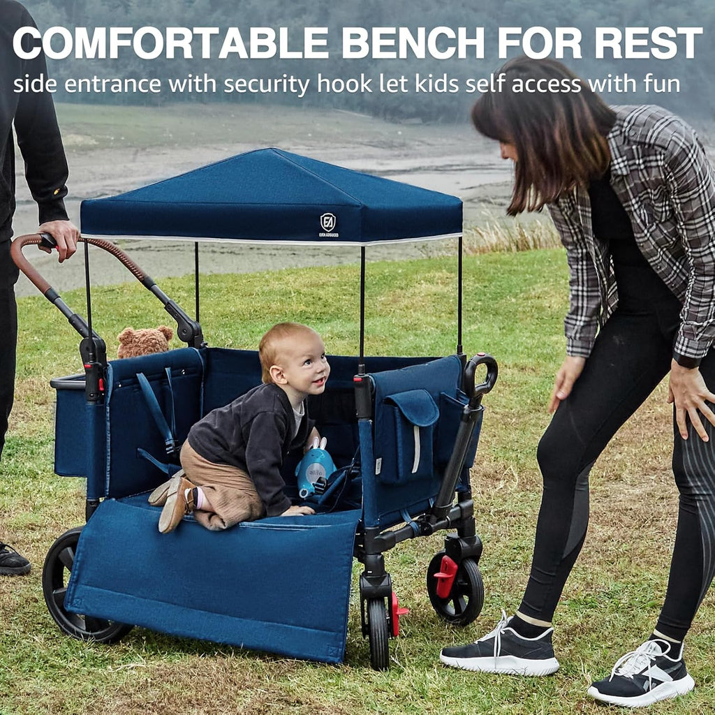 EVER ADVANCED Side-unzip Wagon Stroller for 2 Kids Push Pull Stroller with Adjustable Handle wourant
