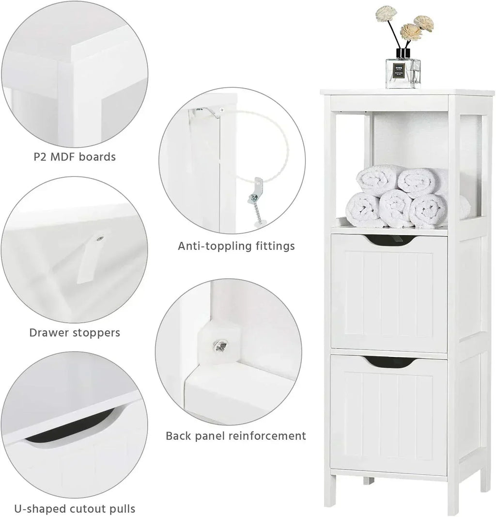 Bathroom Floor Cabinet Wooden Storage Cabinet with 2 Drawers Multifunctional Side Organizer Rack wourant