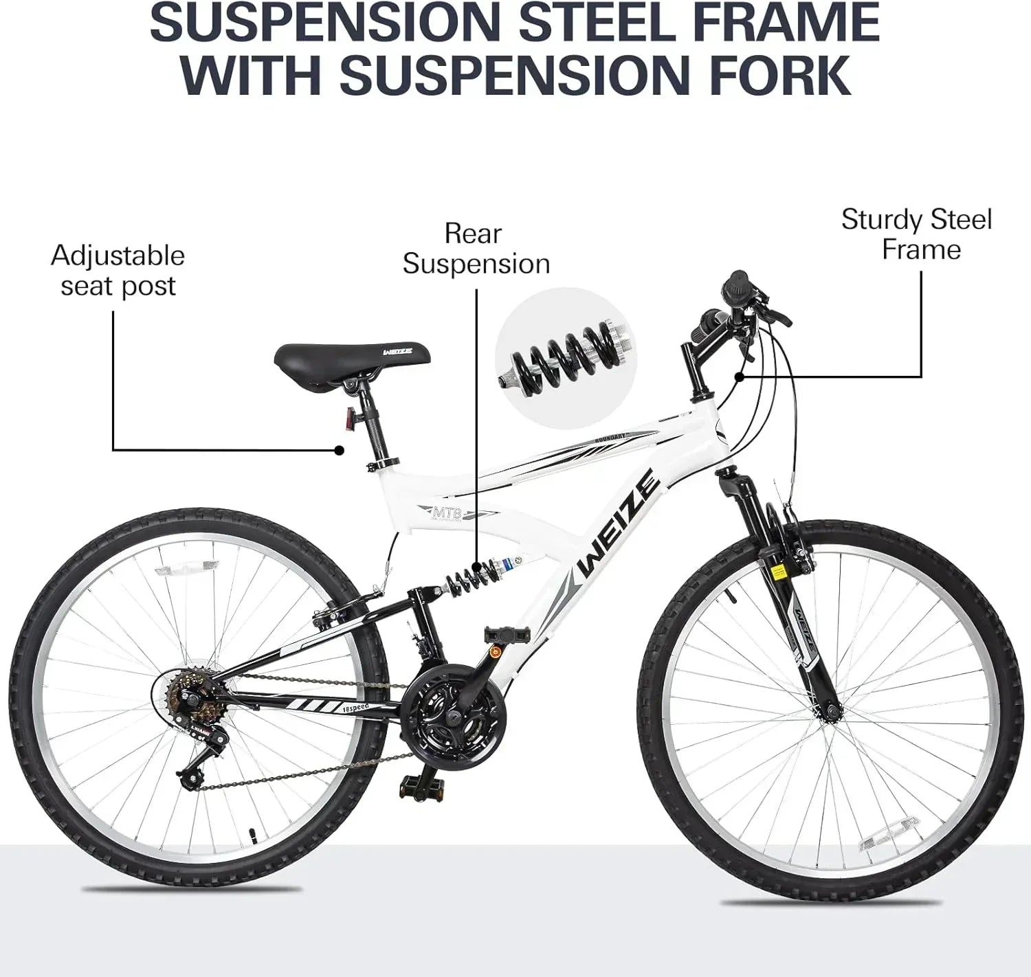 WEIZE Mountain Bike 26 27.5 inch Outdoor Hybrid Bikes 18-Speed High-Carbon Steel Full Suspension wourant