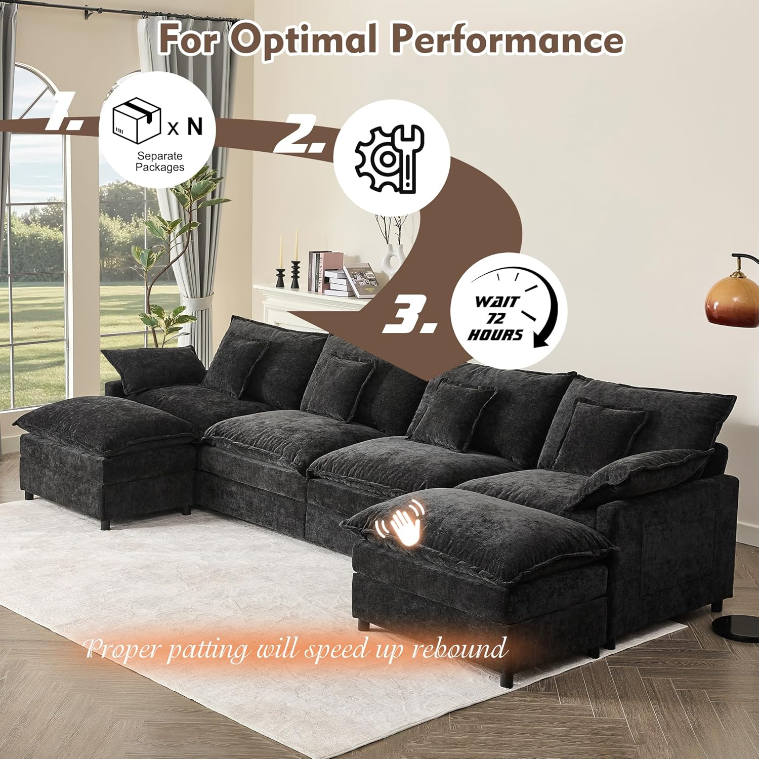 108 Inch U Shape Sofa Sectional Sofa Comfortable Cloud Sofa Living Room Deep Seat Sofa wourant