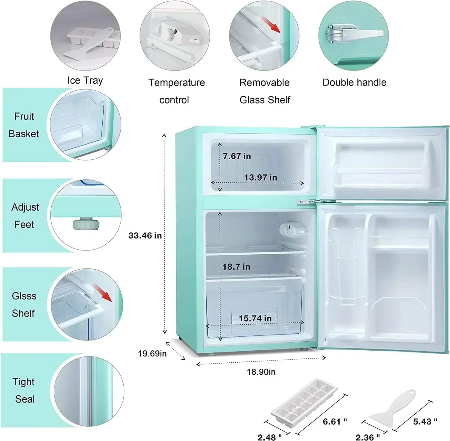 Antarctic Star Compact Mini Refrigerator Separate Freezer Small Fridge Double 2-Door wourant