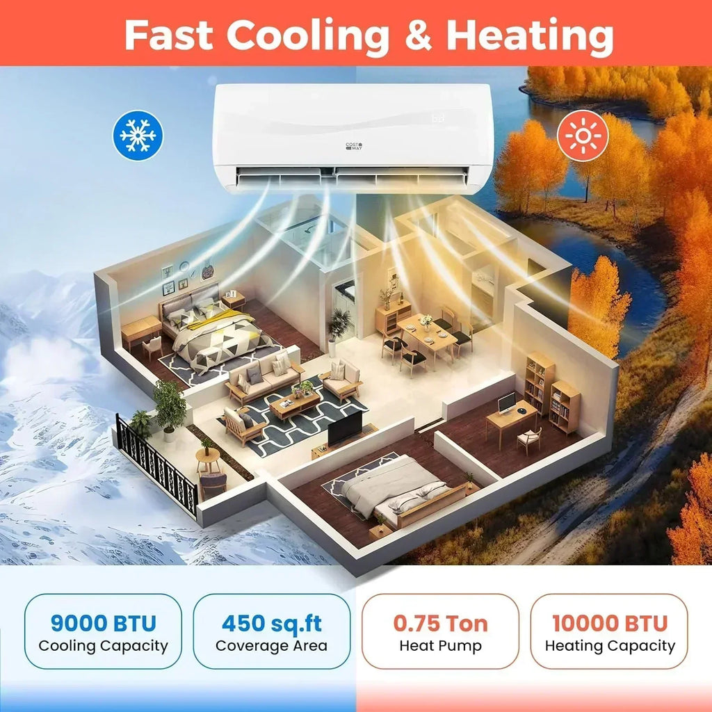 COSTWAY 12000BTU Mini Split Air Conditioner Heater 20 SEER2 115V Wall-Mounted Ductless wourant
