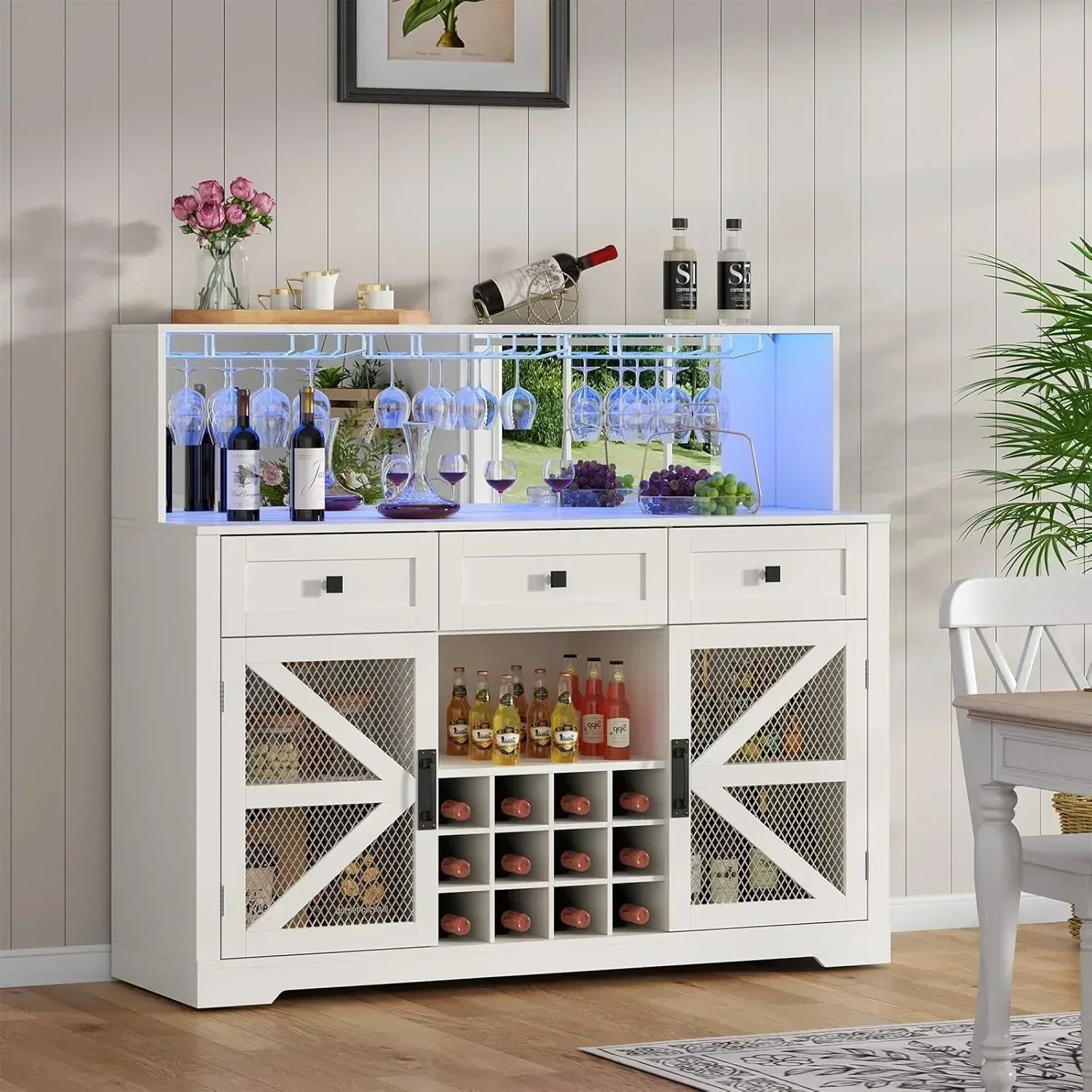 Wine Bar Cabinet with LED Light Liquor Cabinet with Glass Holder Coffee Bar for Liquor wourant
