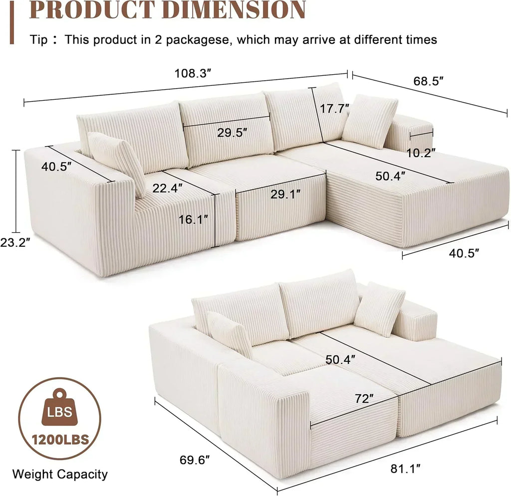 108-inch modular sofa cloud modular sofa with deep seat and reclining chair upholstered sofa wourant