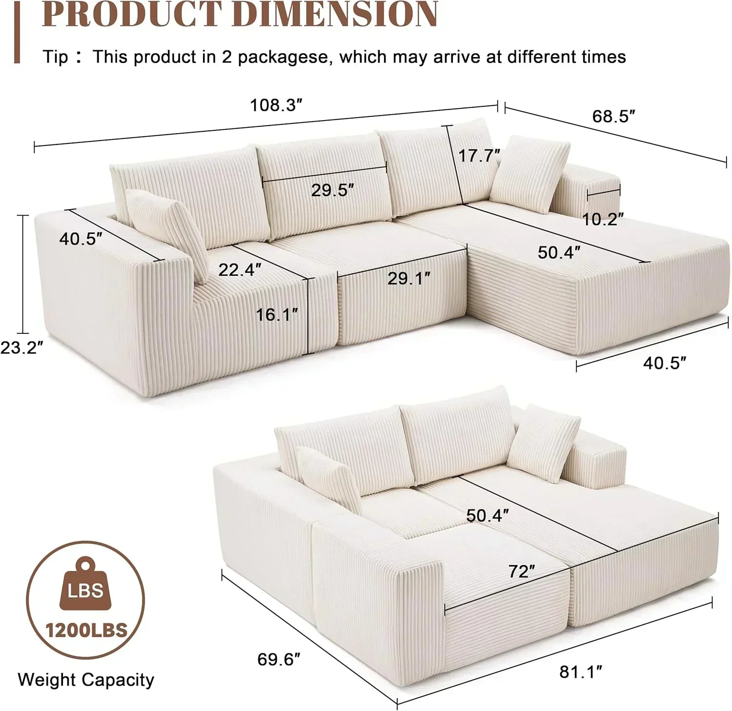 108-inch modular sofa cloud modular sofa with deep seat and reclining chair upholstered sofa wourant