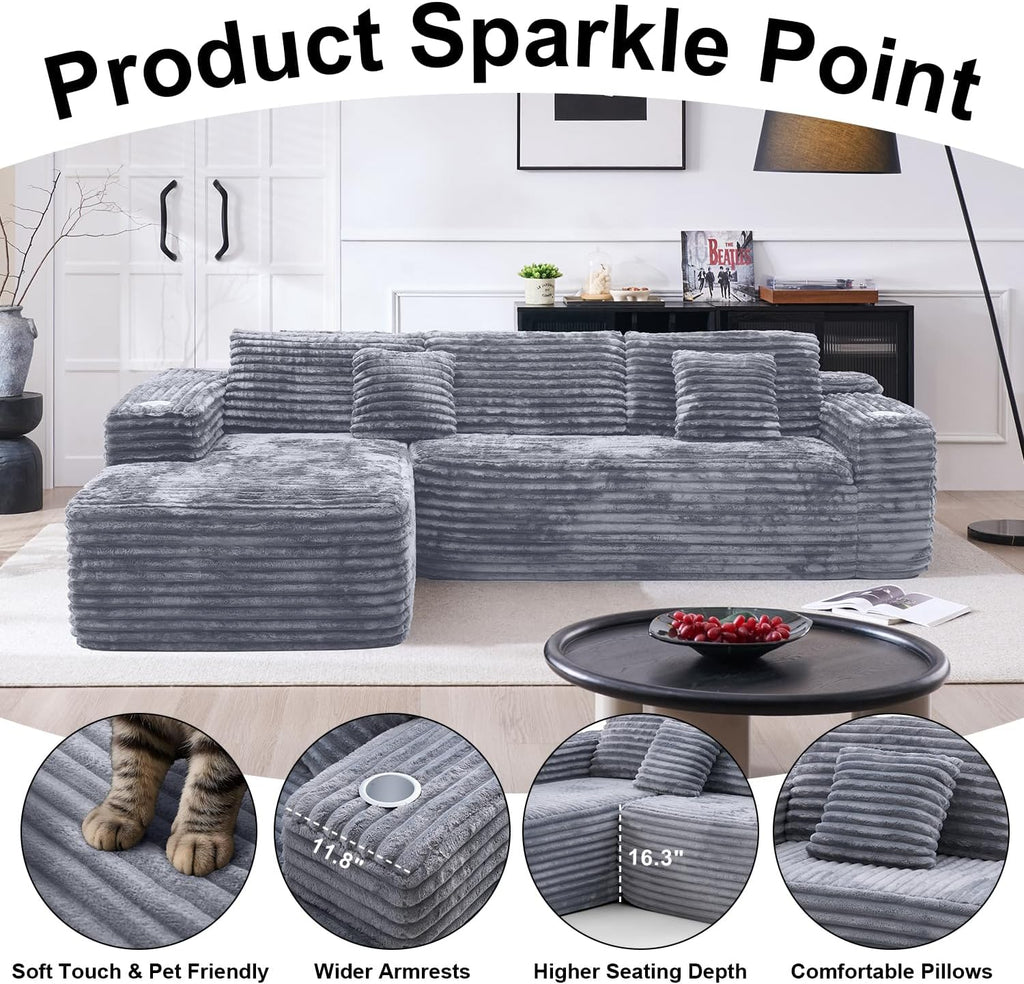Cloud section sofa with L-shaped recliner modern modular sofa built-in cup holder wourant