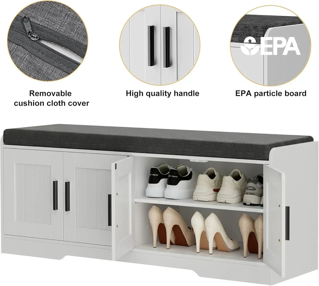 2-Tier Storage Bench Shoe Bench with Thickened Padded Seat Cushion Entryway Bench wourant