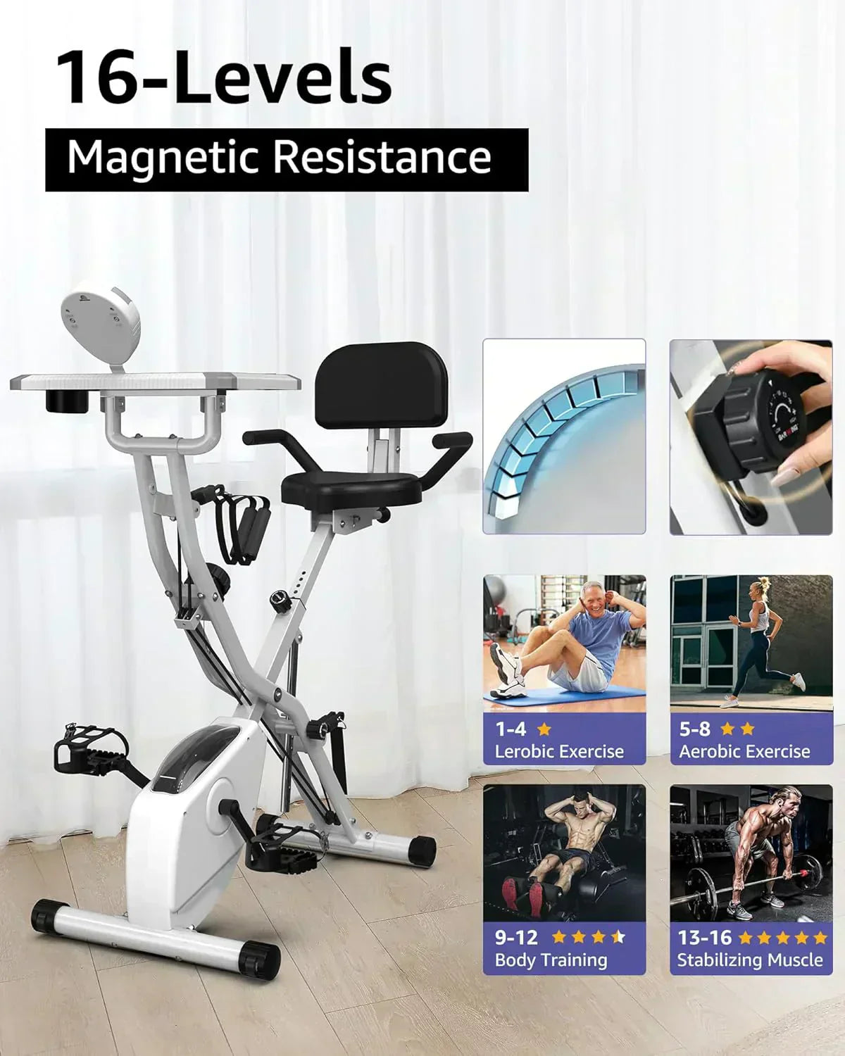 Foldable Exercise Bike Stationary Bikes  5 IN 1 Indoor Workout Cycling Bike Quiet Magnetic Resistance wourant