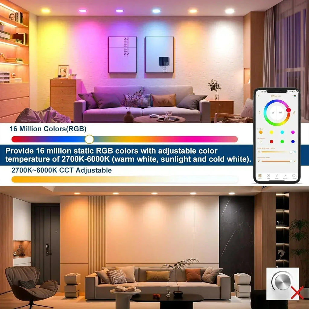 Smart Recessed Lighting 4" RGBCW Color Changing 12W LED Downlight with Junction Box wourant