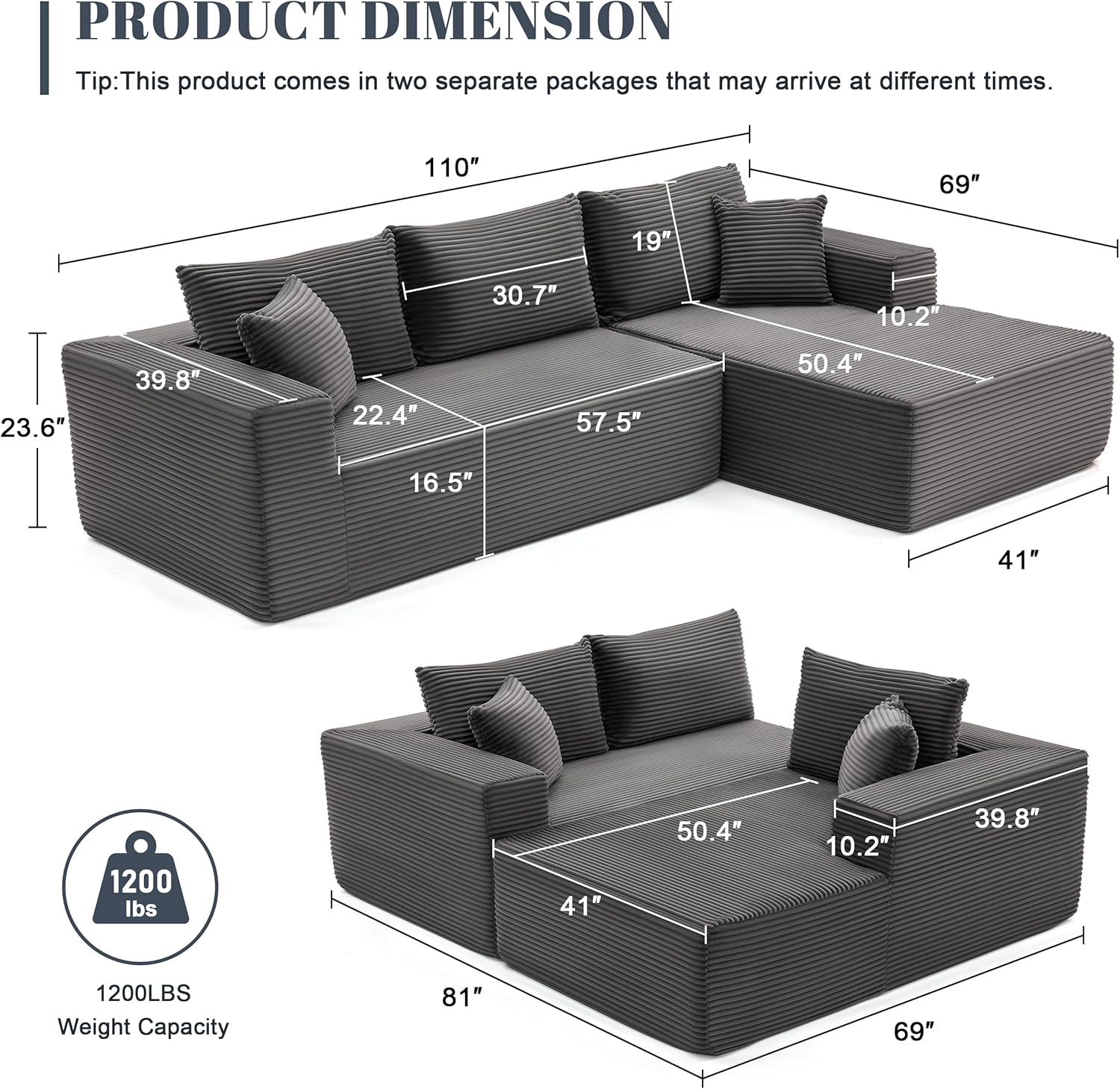 110-inch cloud sofa boneless sofa in the living room modular sofa with deep seats wourant