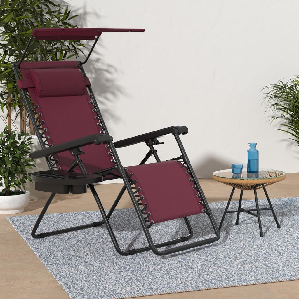 Best Choice Products Folding Zero Gravity Recliner Patio Lounge Chair Adjustable Canopy Shade wourant