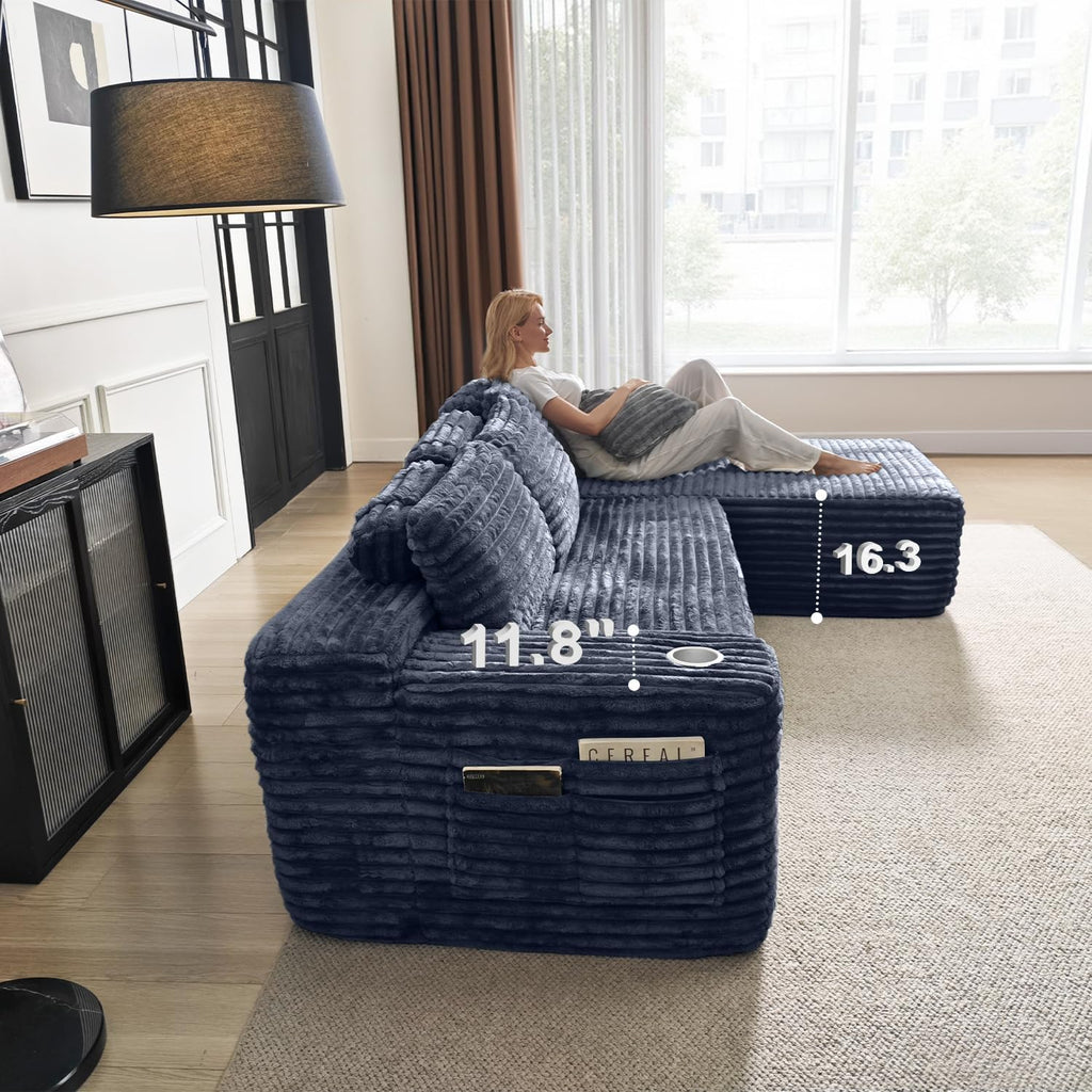 Cloud section sofa with L-shaped recliner modern modular sofa built-in cup holder wourant