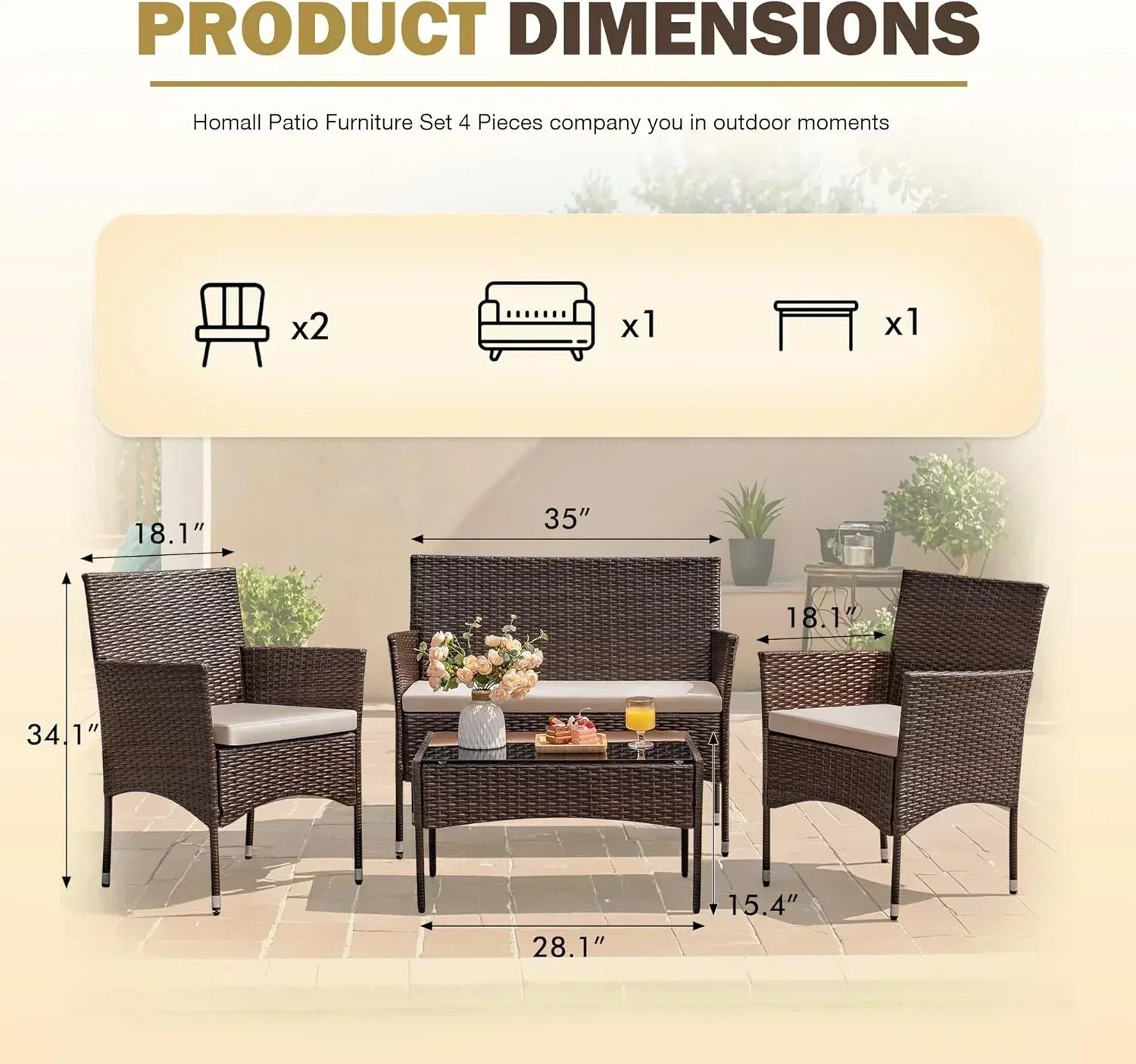 Homall 4-piece outdoor patio furniture set rattan chair wicker set wourant