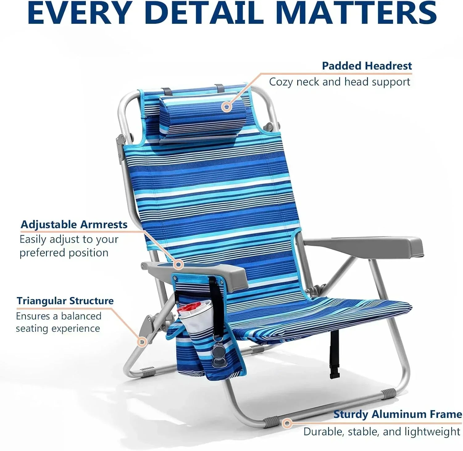 5-Position Aluminum Lay Flat Tall Backpack Beach Chairs 2 Pack Compact Portable Beach Chairs wourant