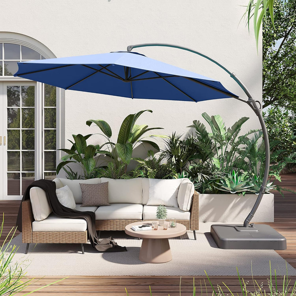 LAUSAINT HOME Outdoor Patio Umbrella with Base included 11 FT Deluxe Curvy Cantilever Umbrella wourant