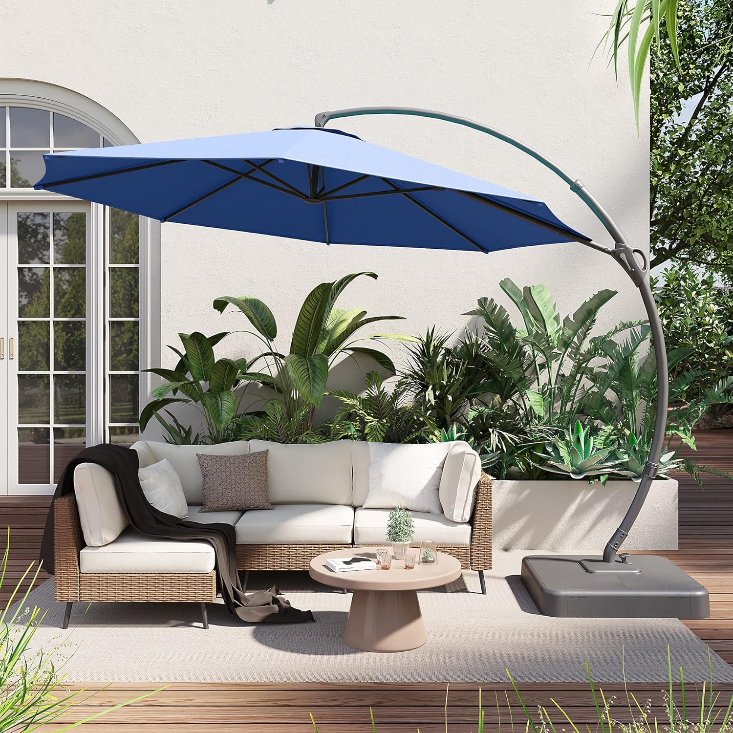 LAUSAINT HOME Outdoor Patio Umbrella with Base included 11 FT Deluxe Curvy Cantilever Umbrella wourant