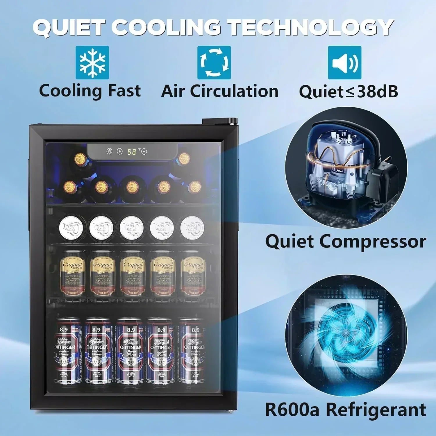Mini Fridge 130 Can Beverage Refrigerator Cooler Drink Fridge Adjustable Temperature Control wourant