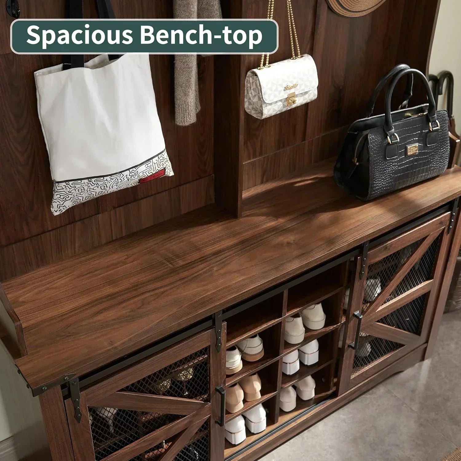 JXQTLINGMU 59-inch Farmhouse Foyer Tree Shoe Storage Entryway Bench Foyer Coat Rack Cabinet wourant