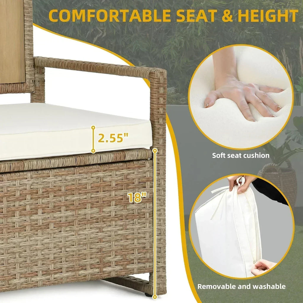 DWVO 70Gal Outdoor Storage Bench with Cushion Composite Wood Backrest Wicker Deck Bench wourant