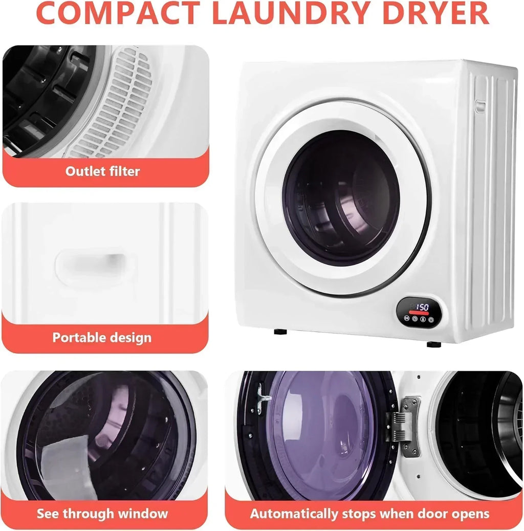 Compact Laundry Dryer 3.5 cu ft Front Load Stainless Steel Clothes Dryers With Exhaust Pipe wourant