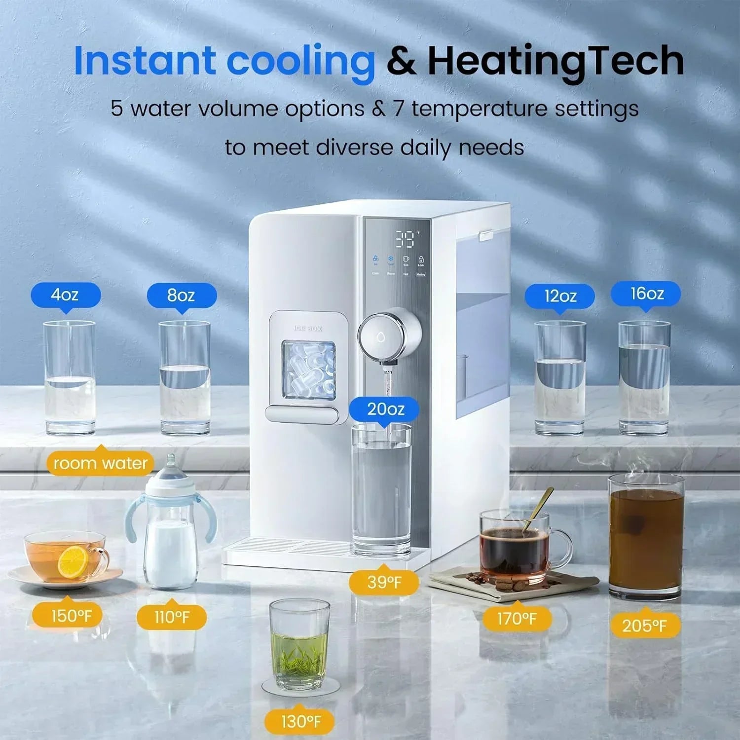 Ice Maker Water Filter 3 in 1 Countertop Instant Hot and Cold Water wourant