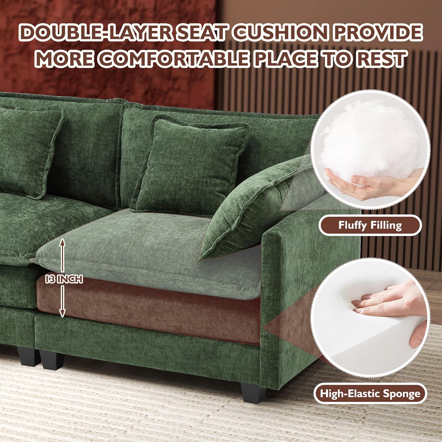 ihanherry 146-inch U-shaped modern sofa modular area cloud sofa wourant