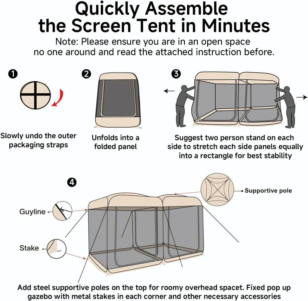 Screen gazebo sleeps 6-10-15 people Igloo-style canopy tent mosquito net on the sides Perfect wourant
