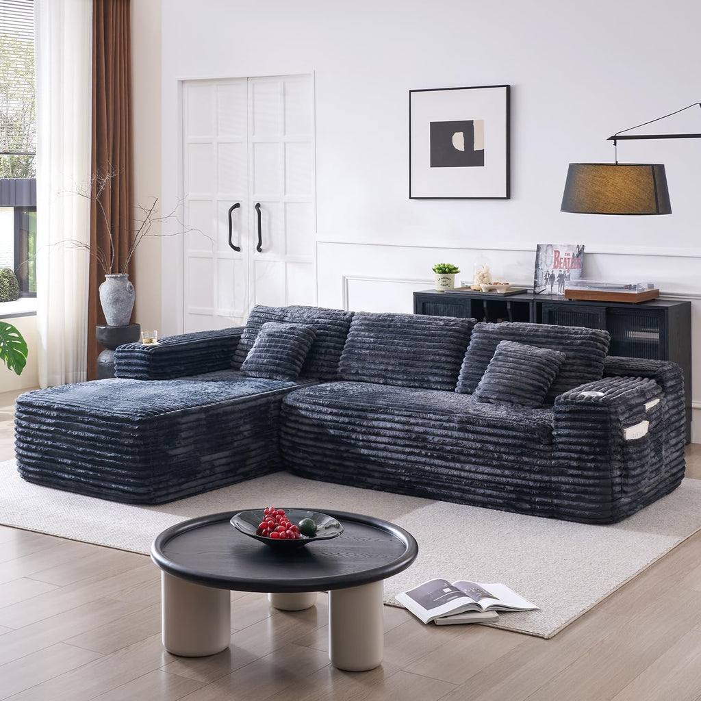 Cloud section sofa with L-shaped recliner modern modular sofa built-in cup holder wourant