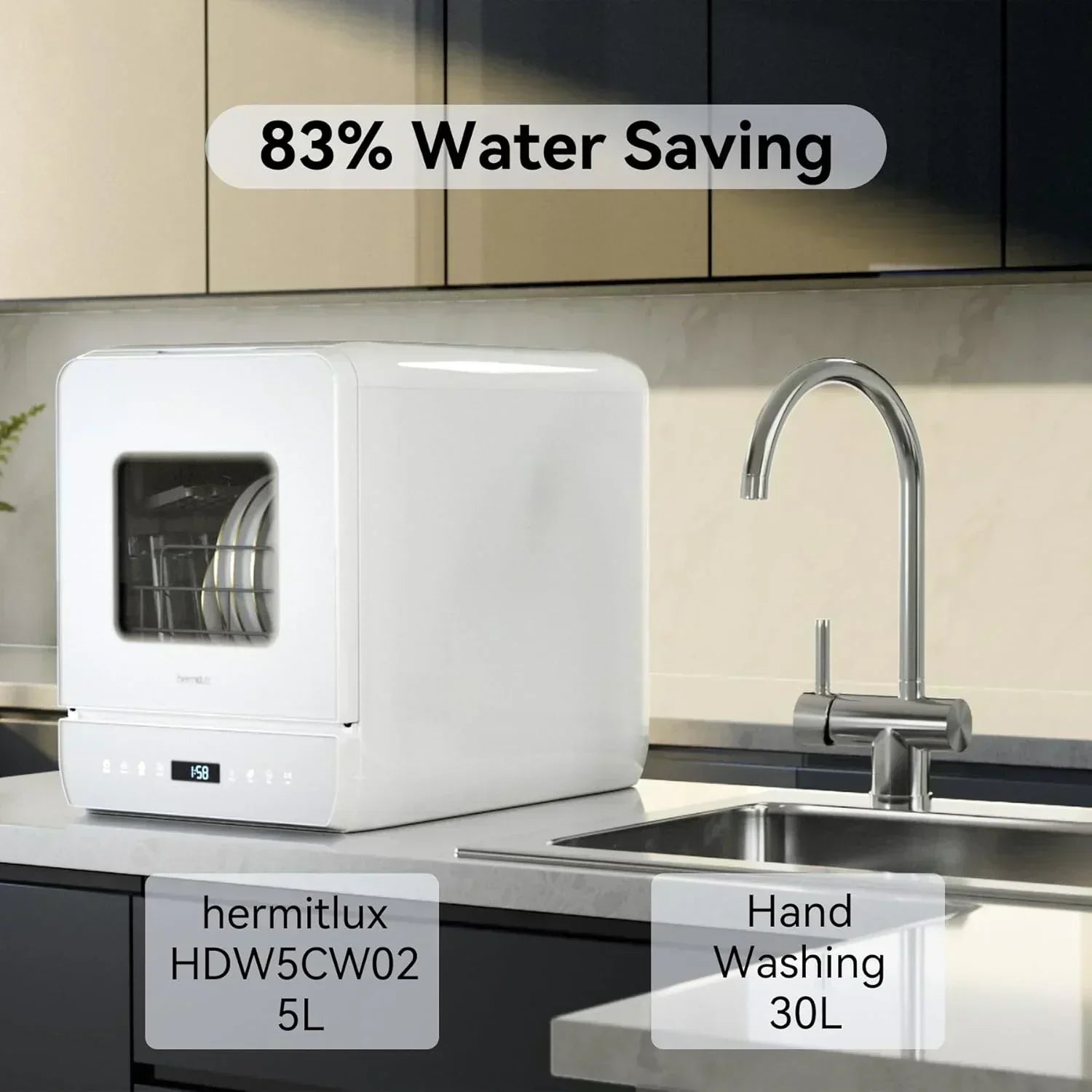 Hermitlux tabletop dishwasher 7 wash programs portable mini dishwasher wourant