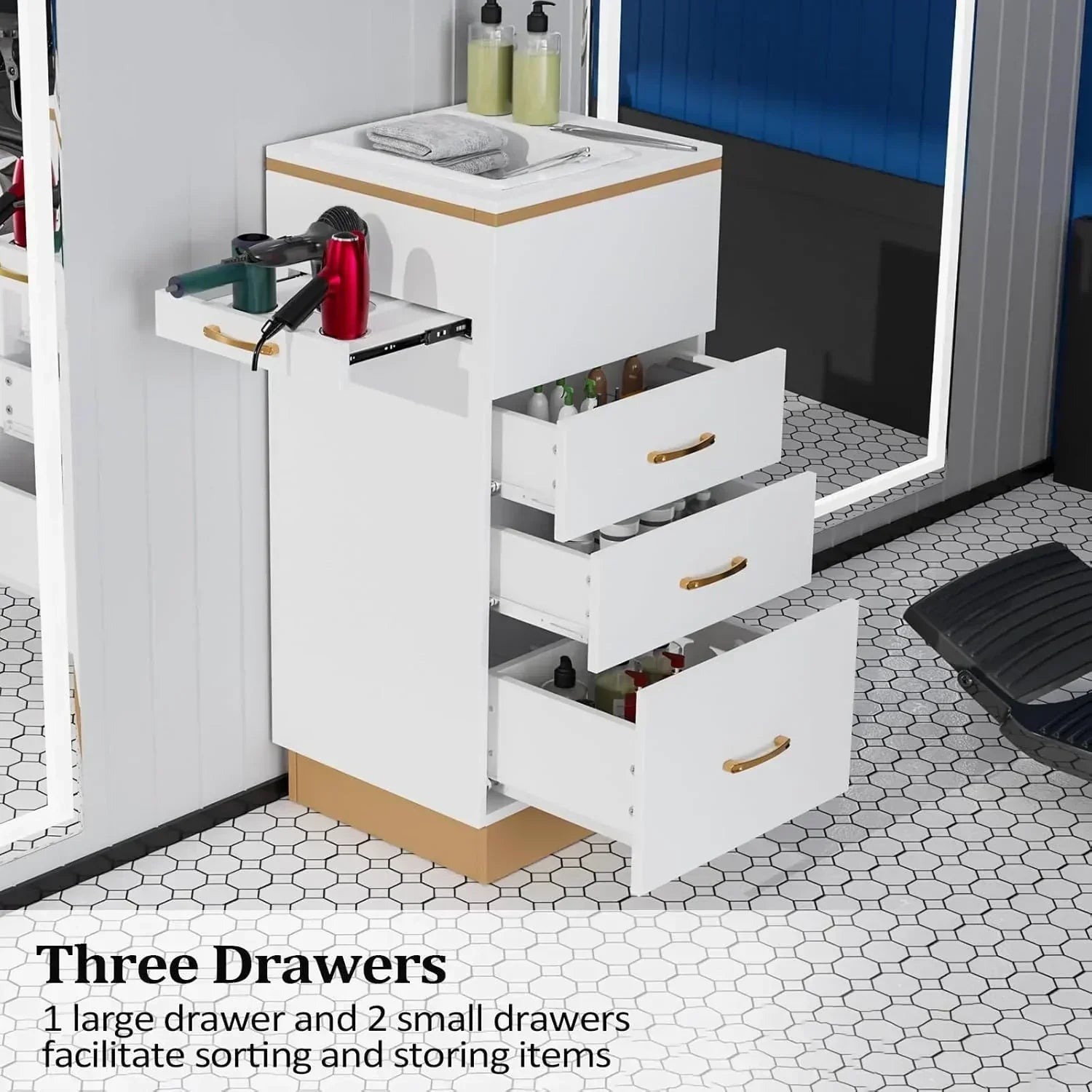 OmySalon Salon Storage Station Barber Stations Beauty Salon Spa Equipment with 3 Drawers wourant