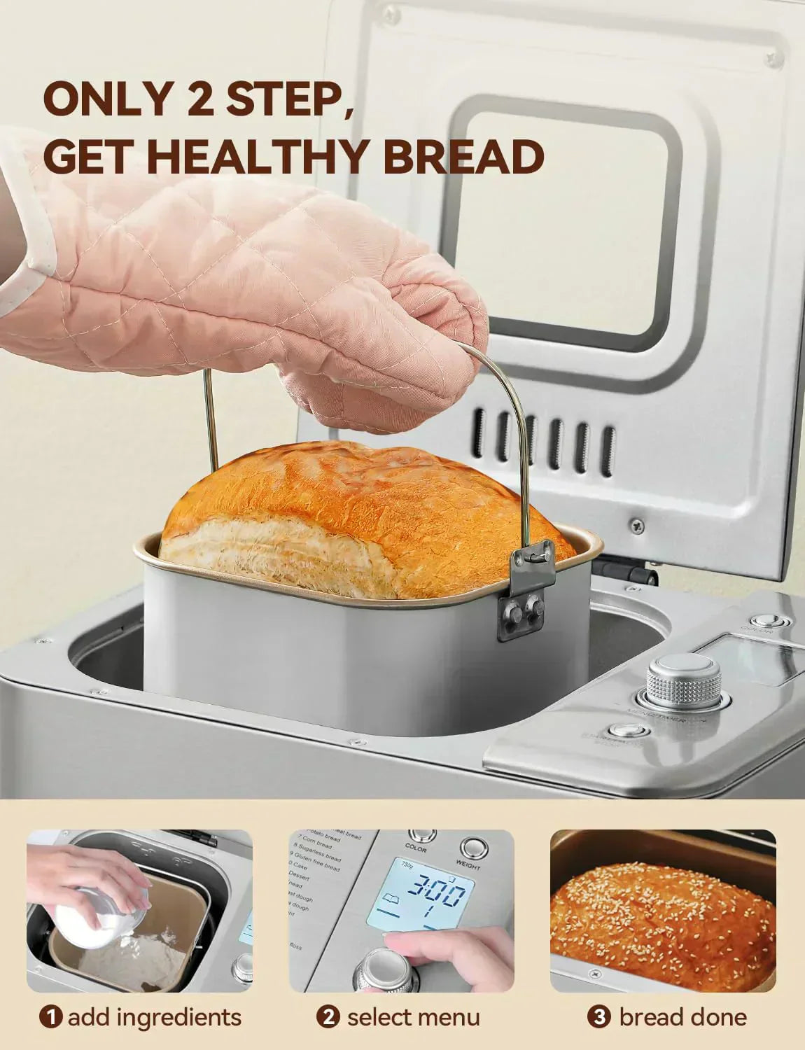 Neretva Bread Maker 20-in-1 2LB Bread Maker Dual Heater Bread Maker Automatic wourant