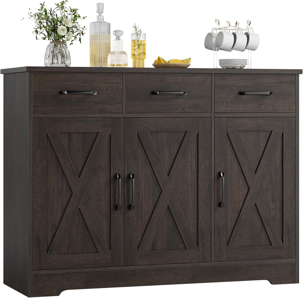 Modern farmhouse sideboard barn door buffet storage cabinet with drawers and shelves wourant