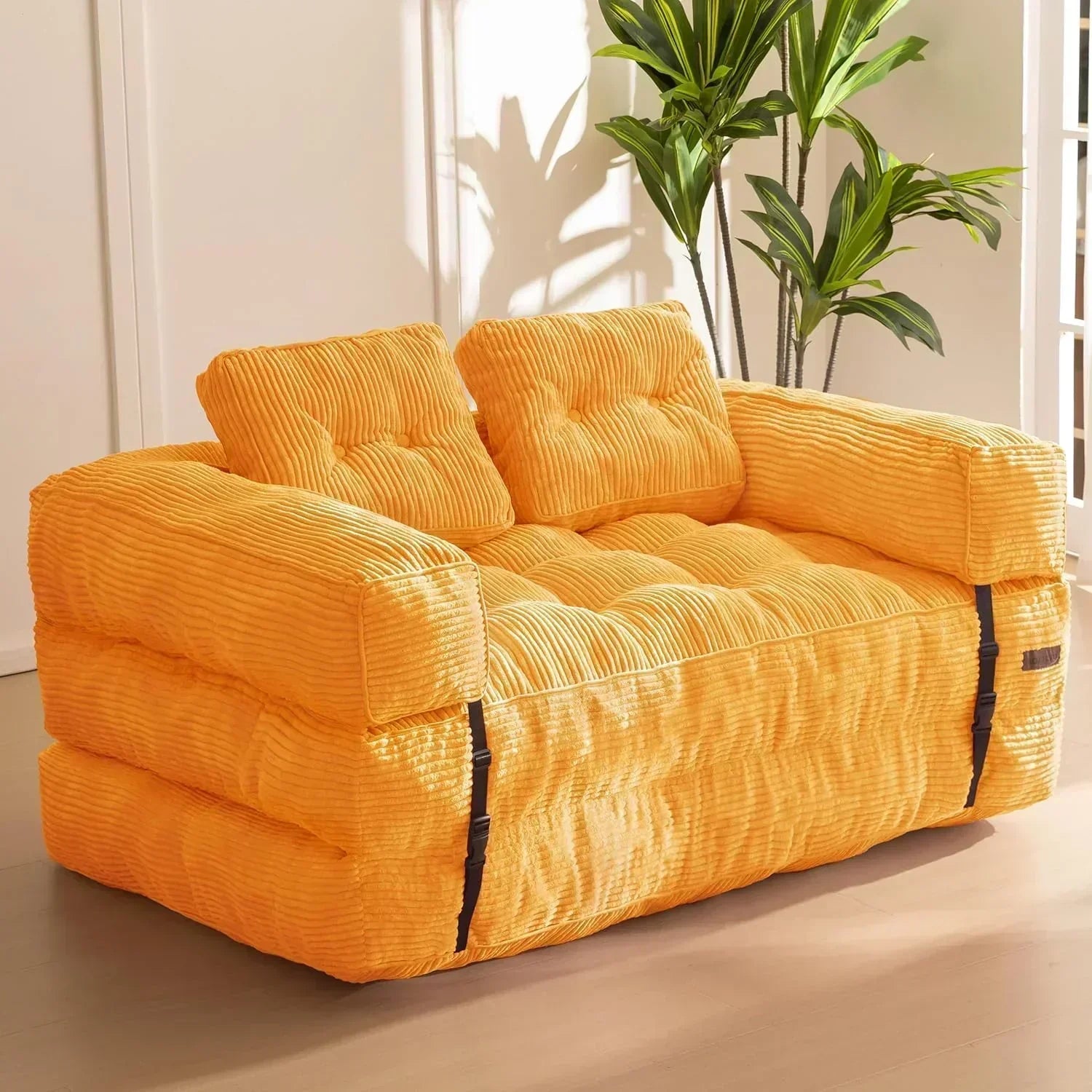 Folding Sofa Bed L-Shaped Convertible Sofa Bed with Armrests and Pillows wourant