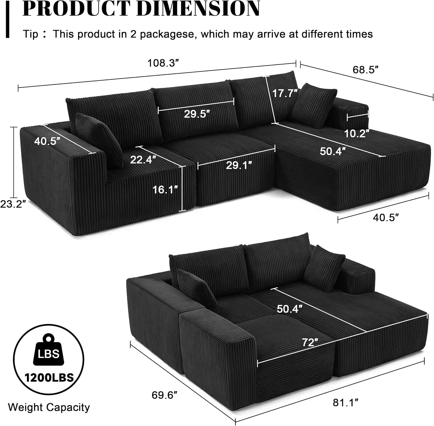 108 inch sectional sofa cloud sectional sofa with deep seat modern sectional L shaped sofa wourant