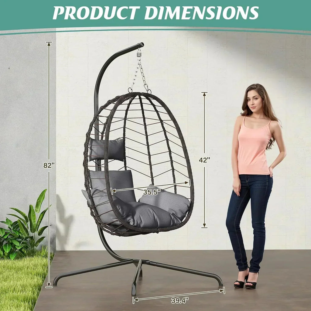 Hanging Egg Chair with Stand Swinging Egg Chair Outdoor Hanging Basket Chair with Cushion wourant