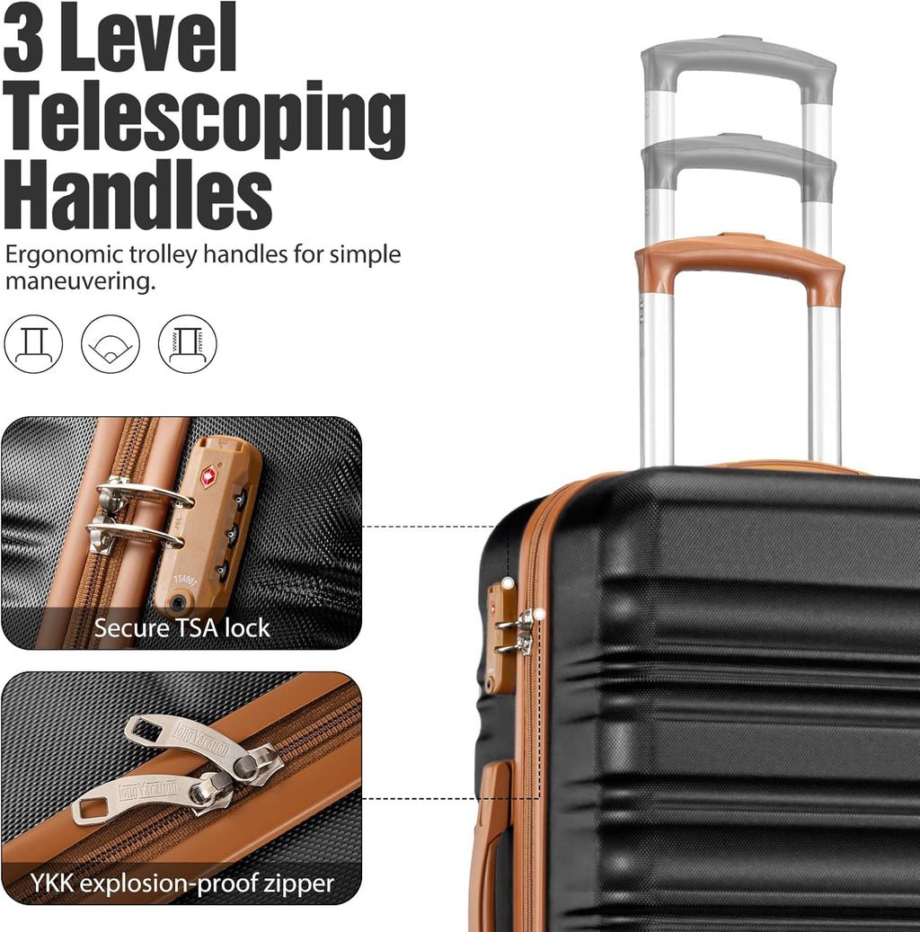 LONG VACATION 6 Piece Luggage Set Carry on Suitcase with ABS+PC hardshell Spinner Wheels wourant
