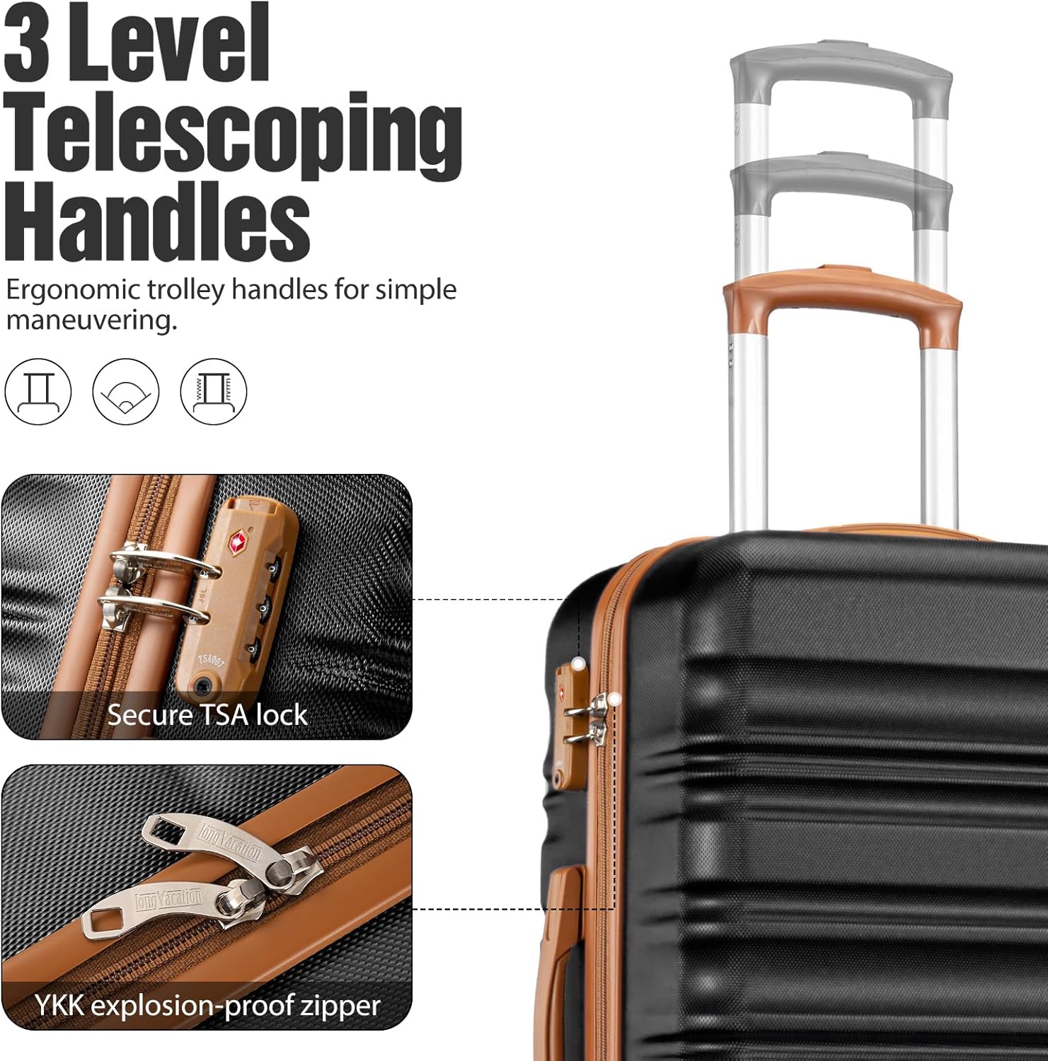 LONG VACATION 6 Piece Luggage Set Carry on Suitcase with ABS+PC hardshell Spinner Wheels wourant