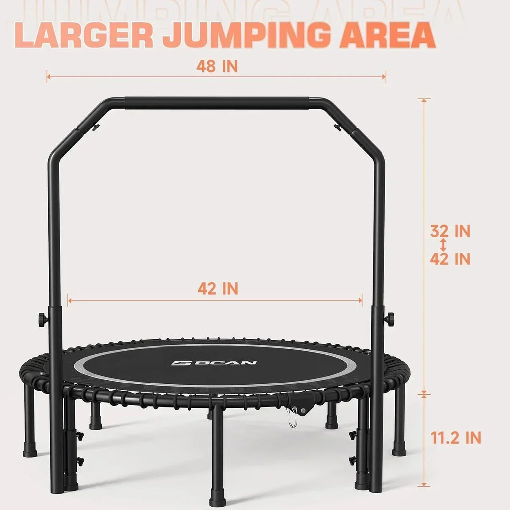 BCAN 450/550 LBS Foldable Mini Trampoline Fitness Trampoline Bungees Adjustable Foam Handle wourant