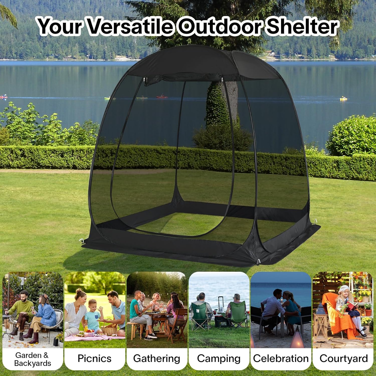 Screen gazebo sleeps 6-10-15 people Igloo-style canopy tent mosquito net on the sides Perfect wourant