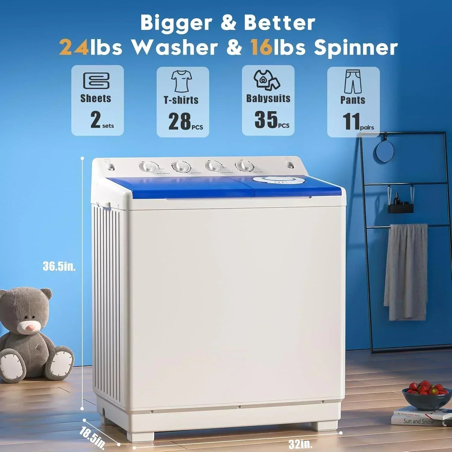Auertech Portable Washing Machine 28lb Twin Tub Washing Machine Compact Washing Machine wourant