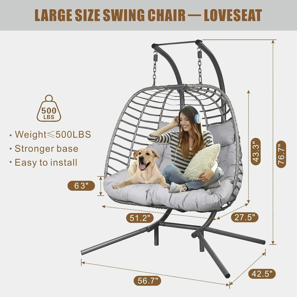 HWB Hanging Egg Chair with Stand Patio Wicker Hammock Egg Swing Chair Cushion for Bedroom wourant
