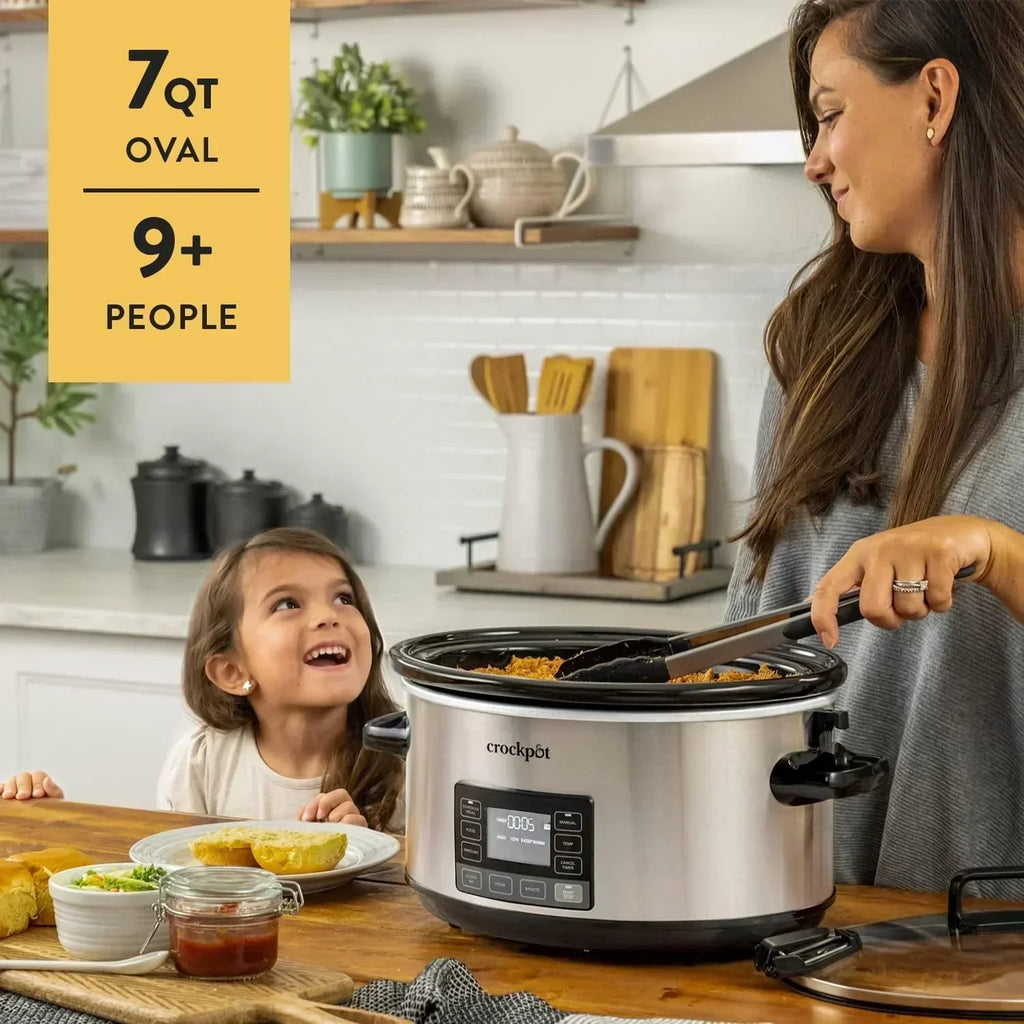 7-Quart Slow Cooker Portable Programmable with Timer Locking Lid Stainless Steel wourant