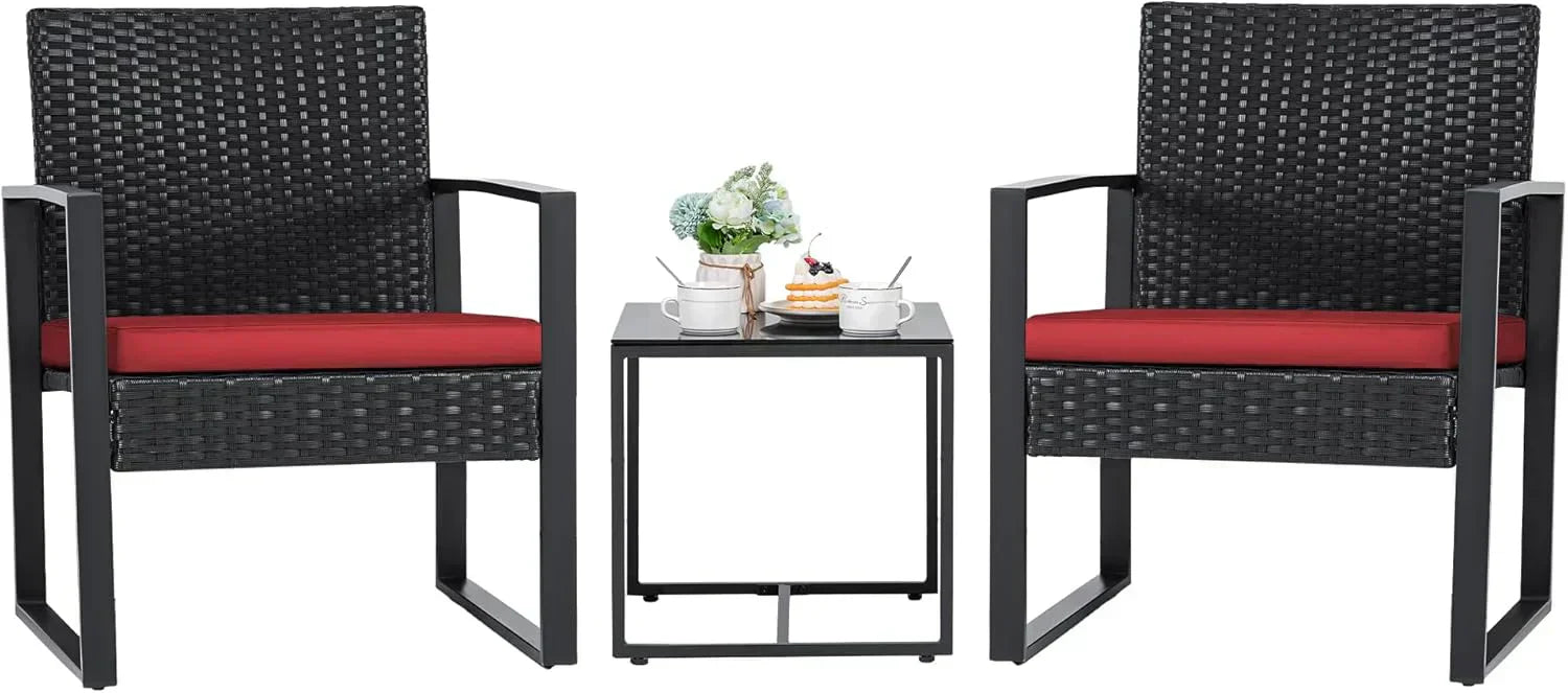 Flamaker 3 Pieces Patio Set Outdoor Wicker Furniture Sets Modern Rattan Chair Conversation Sets wourant