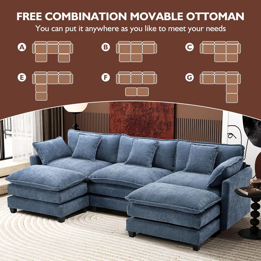 111.4 Inch L Shaped Modern Sofa Modular Cloud Sofa with Ottoman 4 Seater Chenille Deep Seat Sofa wourant