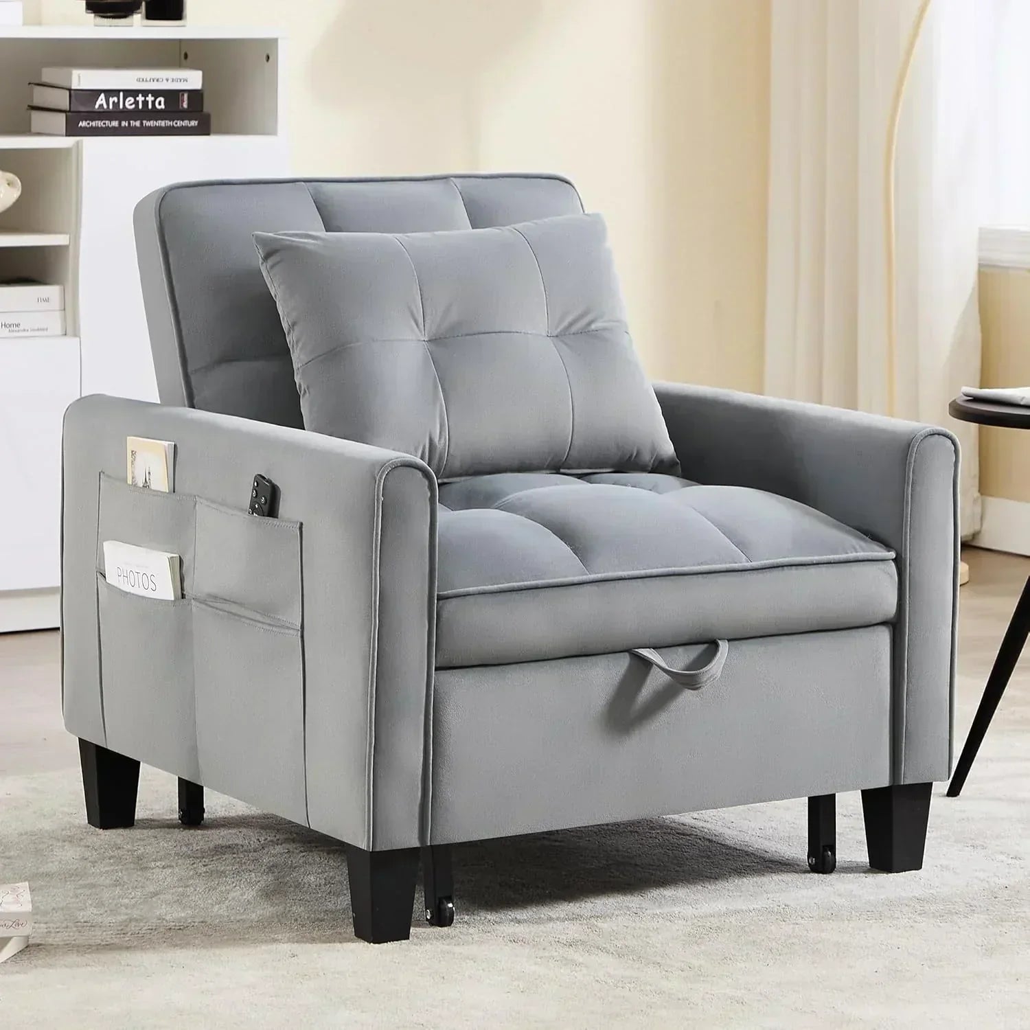 Convertible Sleeper Chair 3 in 1 Sleeper Chair Bed Pull Out Sofa Bed Chairs Velvet Single Sofa wourant