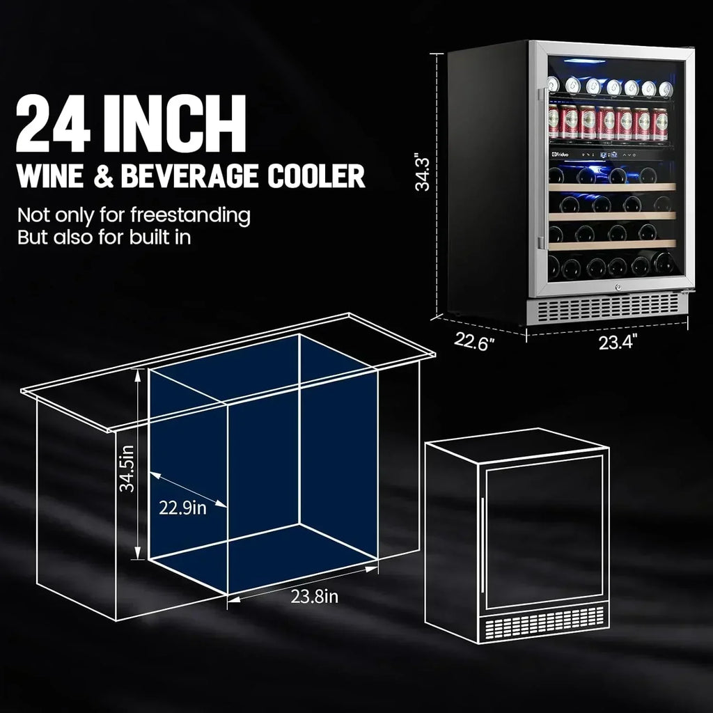 24 inch Dual Zone Beverage Refrigerator 30 Bottles 82 Cans Wine Fridge Built-in or Freestanding wourant